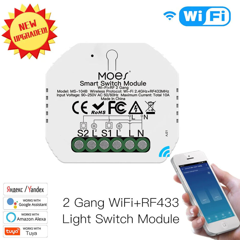 Comutator/Releu inteligent WiFi + RF 433 cu doua aprinderi