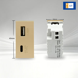 Modul încărcător priză USB-C PD 20W + USB-A auriu – 1 modul, sistem SC78