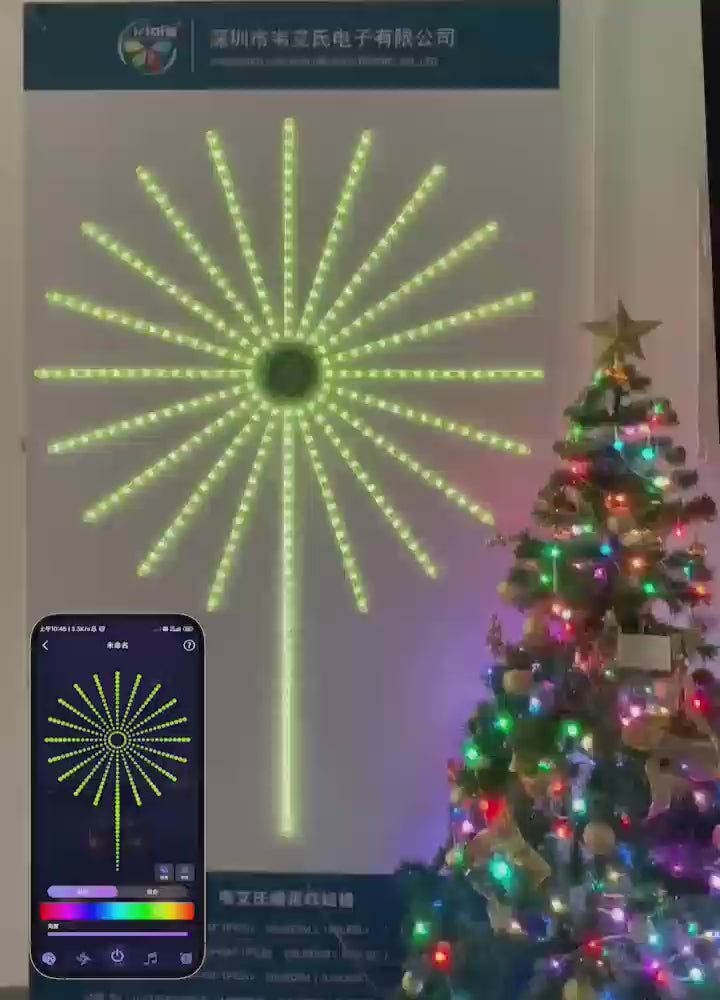 Instalatie artificii LED Smart, RGBIC, muzica, telecomanda si control din smartphone, multicolor