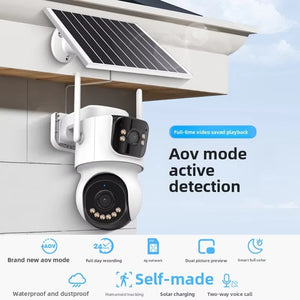 Cameră Supraveghere Solară WIFI Dual-Lens 4MP, Panou Solar 9W & Baterie 10.000mAh
