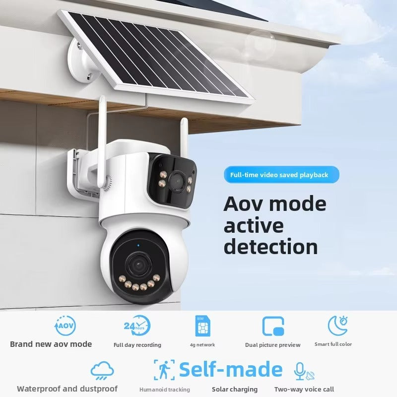 Cameră Supraveghere Solară 4G Dual-Lens 4MP, Panou Solar 9W & Baterie 10.000mAh