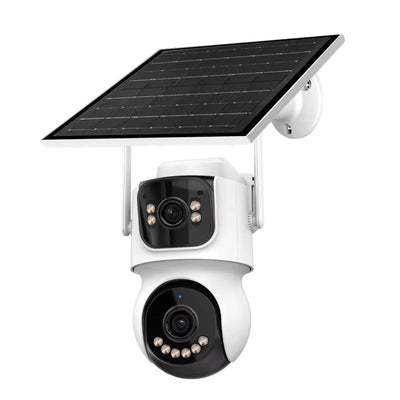 Cameră Supraveghere Solară WIFI Dual-Lens 4MP, Panou Solar 9W & Baterie 10.000mAh