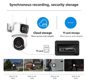 Cameră Supraveghere Solară WIFI Dual-Lens 4MP, Panou Solar 9W & Baterie 10.000mAh