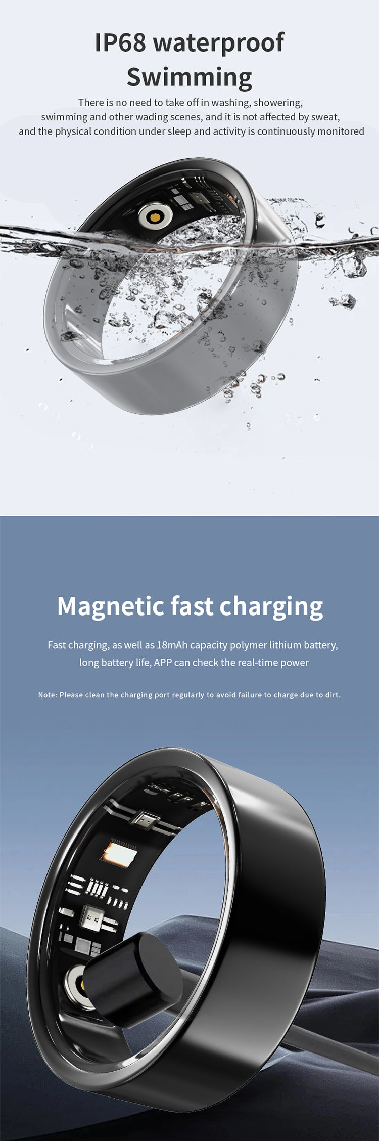 Inel Inteligent Smart Ring V1 - Monitorizare Activități, Rezistent la Apă și Praf IP68