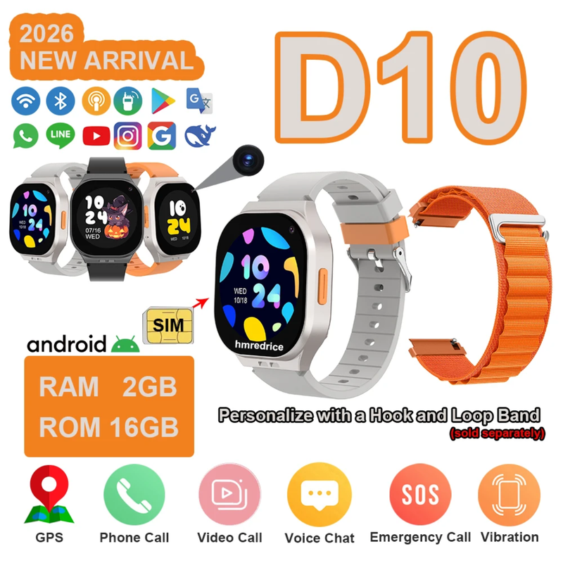 D10 Kids 4G Smartwatch – GPS în Timp Real, Apel Video, SOS, WiFi, Android 8.1 & Google Play Store