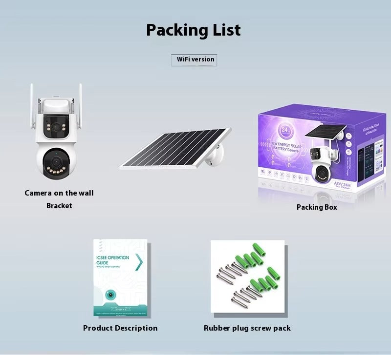 Cameră Supraveghere Solară WIFI Dual-Lens 4MP, Panou Solar 9W & Baterie 10.000mAh