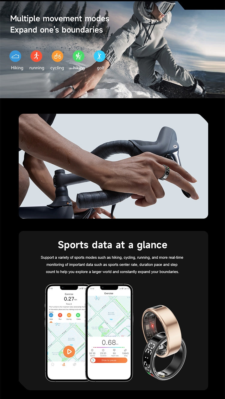 Inel Inteligent - Smart Ring R08- Puls, Monitorizare somn, Saturație, Pași, Display,  Rezistent la apa si praf IP68