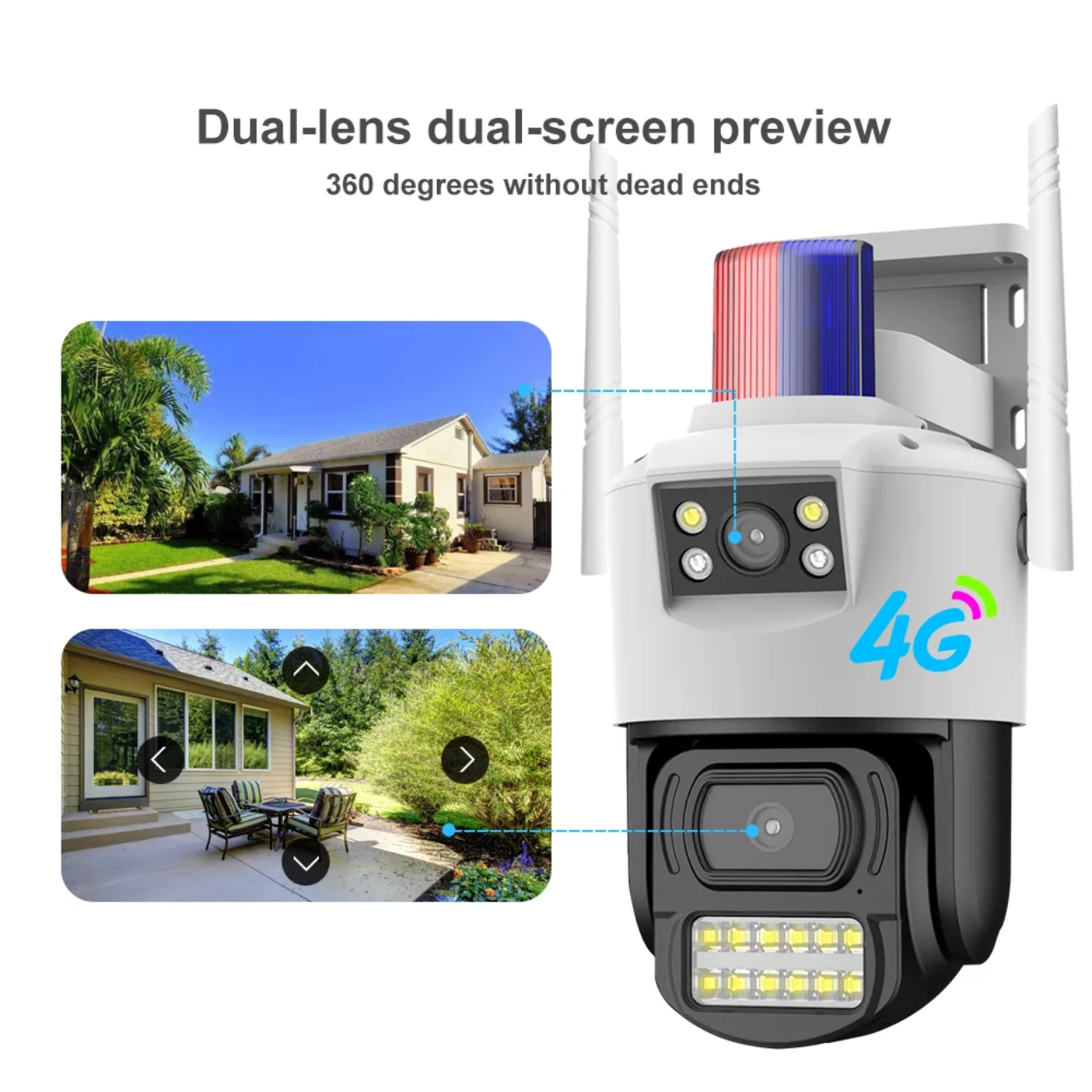 Camera de supraveghere 8MP, 2 lentile, 4G Cartela SIM 4K, Control din aplicatie, Urmarire automata, Rezistenta la apa IP66