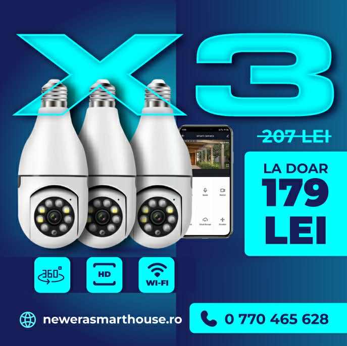 Set 3 Camere supraveghere de interior tip BEC, IP WIFI, 720P, comunicare bidirectionala, functie detecție mișcare, night vision, aplicatie telefon