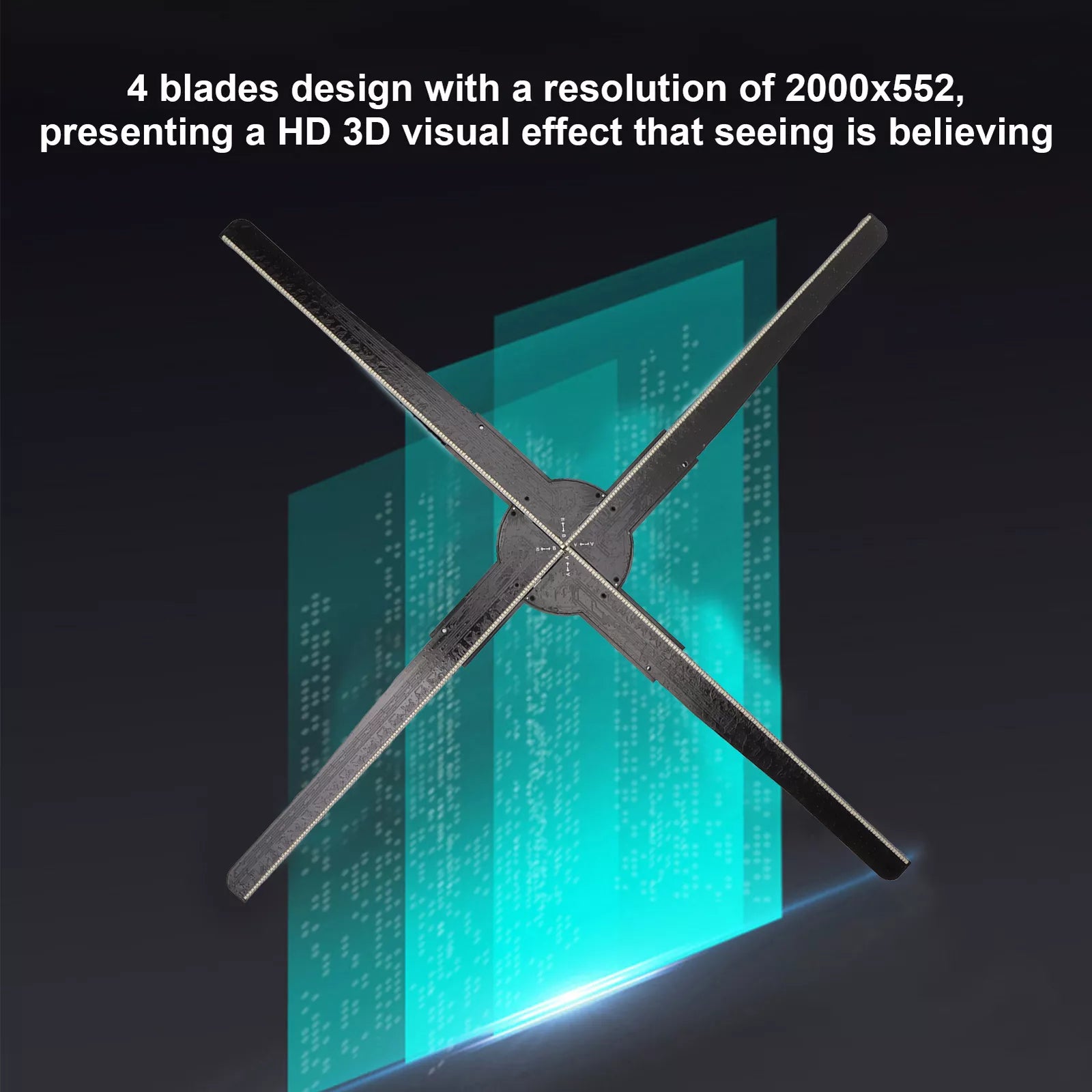 Proiector Holografic 3D LED Fan G552‑52 – 52 cm, 4 lame, 2000×552, Control Wi‑Fi Local