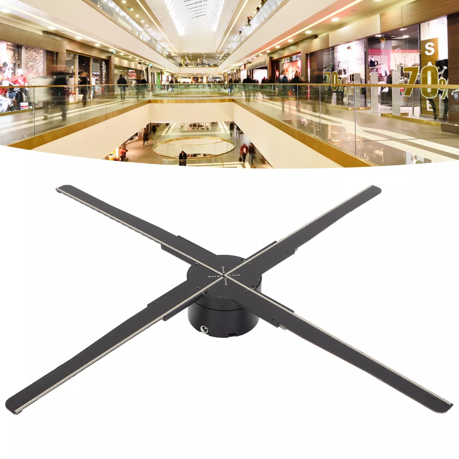 Proiector Holografic 3D LED Fan G552‑52 – 52 cm, 4 lame, 2000×552, Control Wi‑Fi Local