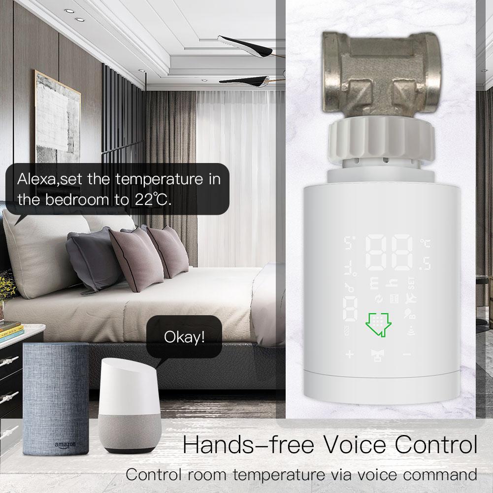Robinet termostat smart WiFi pentru radiatoare, comenzi touch, conectivitate prin hub Zigbee cu aplicatie Tuya, compatibilitate Amazon Alexa sau Google Home