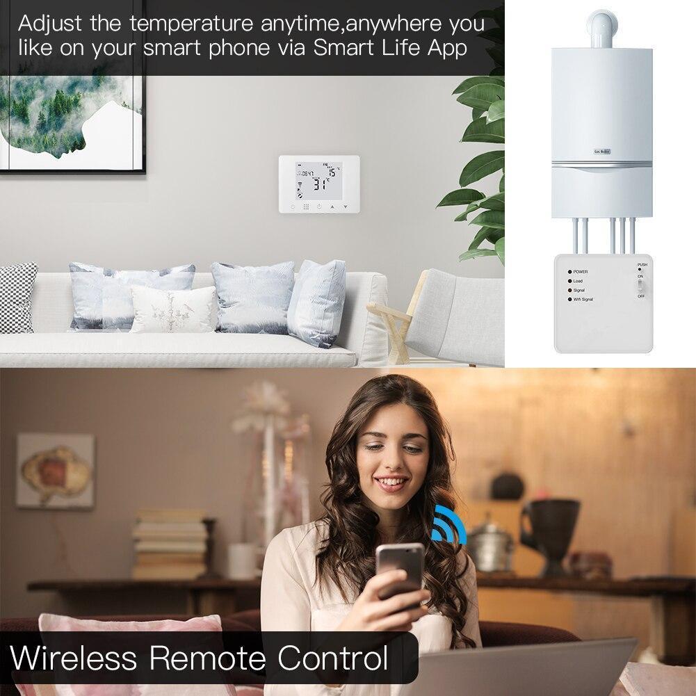 Termostat alb smart+RF pentru centrale termice gaz controlat prin RF si Internet compatibil Alexa si Google Home
