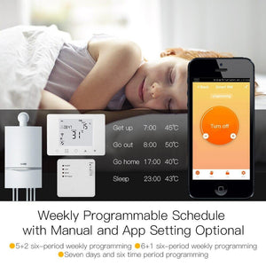 Termostat alb smart+RF pentru centrale termice gaz controlat prin RF si Internet compatibil Alexa si Google Home